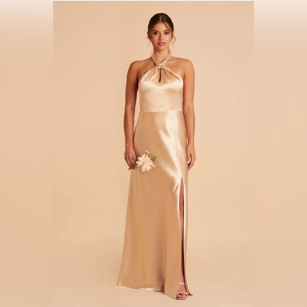Birdey Grey Satin Gold Halter Dress